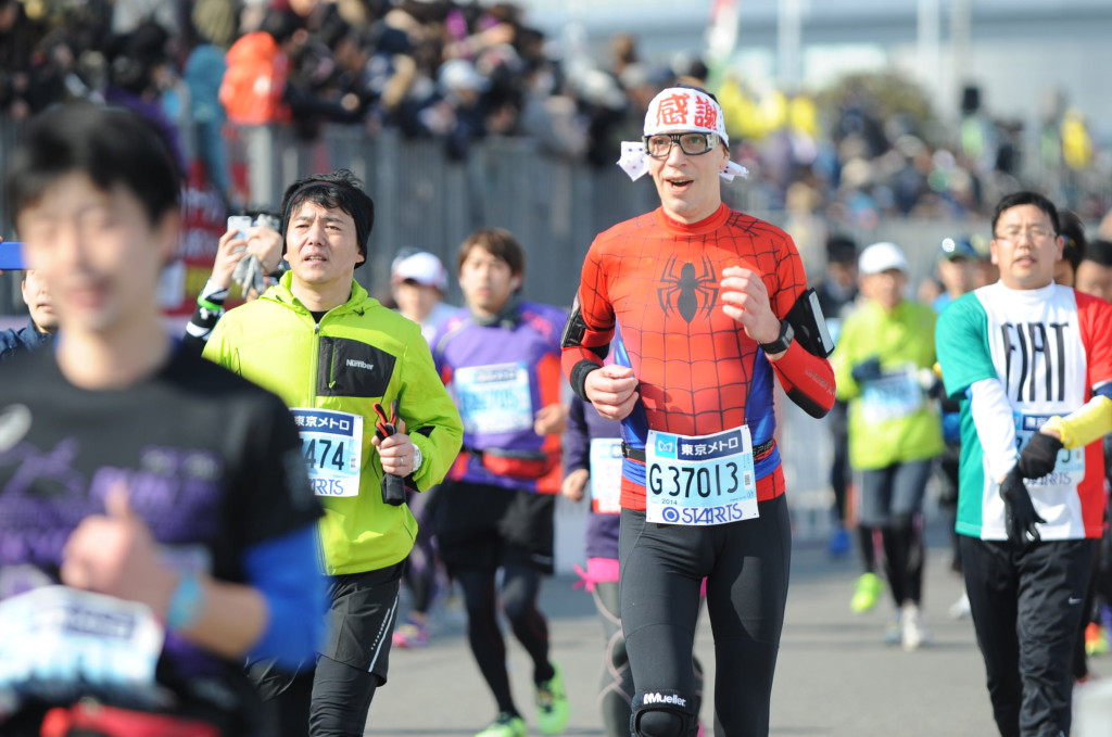 Februar 2014, Tokyo Marathon: als Spiderman im Land der Mangas